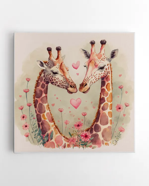 Cute Giraffe in Love Watercolor Canvas 012