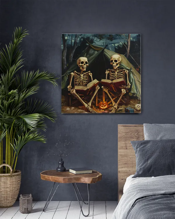 Vintage Skeleton Book Reading Camping Gothic Halloween,halloween art gift