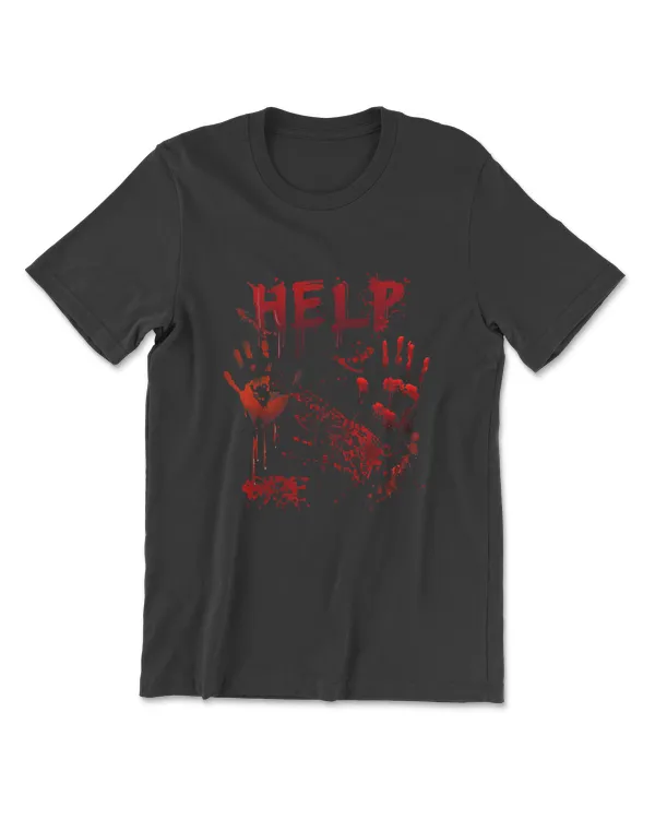 Funny Help Bloody Handprint Halloween Costume Matching Mens T-Shirt