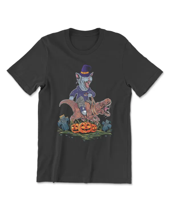 Dinosaur Cat Witch Riding Dinosaur TRex Halloween Dino