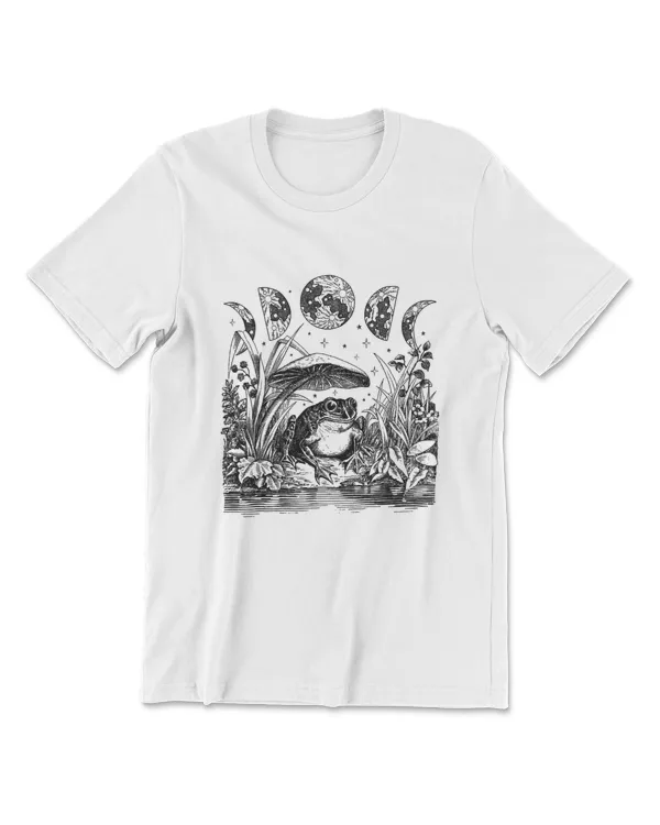 Cute Cottagecore Aesthetic Frog Mushroom Moon Witchy Vintage T-Shirt