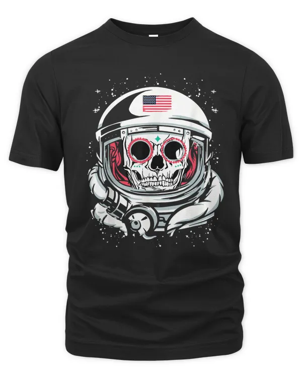 american astronaut helmet skull day of the dead t-shirt
