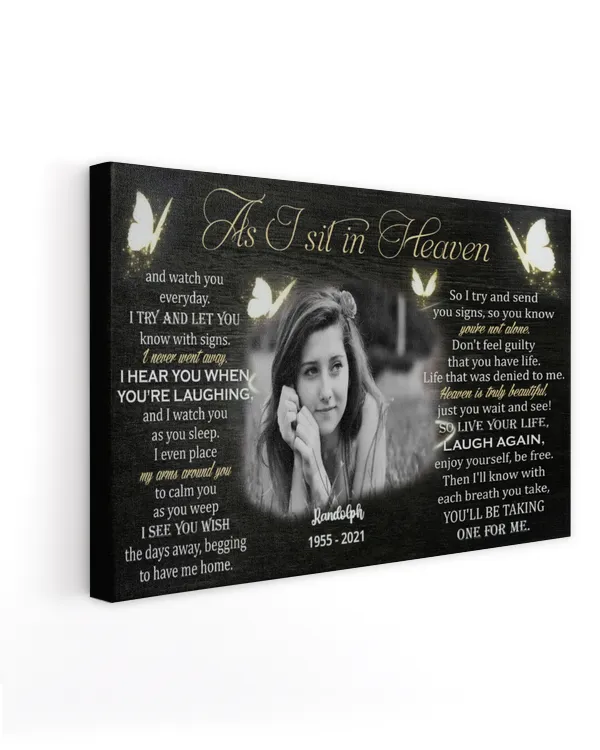 Personalized Custom As I Sit In Heaven Butterfly Memorial Photo Canvas Art FC28
