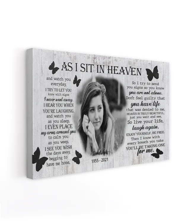 Personalized Custom As I Sit In Heaven Butterfly Memorial Photo Canvas Art FC31