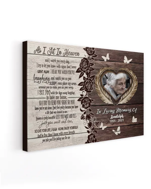 Personalized Custom As I Sit In Heaven Poem Butterfly Heart Memorial Canvas Art FC41