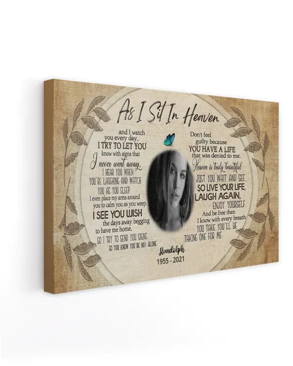 Personalized Custom As I Sit In Heaven Poem Memorial Photo Canvas Art FC46