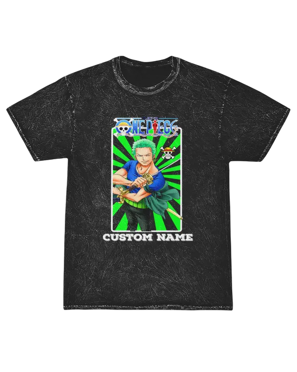 One Piece Personalized Roronoa Zoro Short Sleeve Black Shirt Mineral Washed Tee