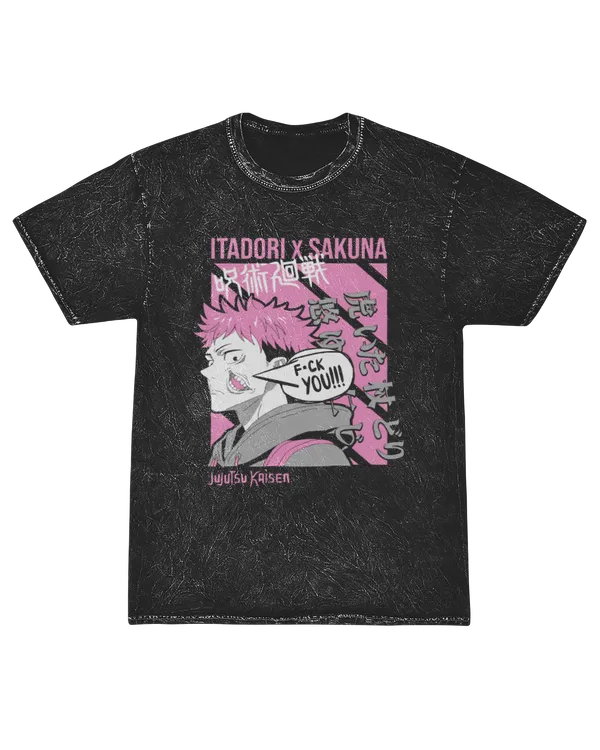 Itadori Yuji Black Flash Jujutsu Kaisen Anime Manga Graphic Mineral Washed T-shirt