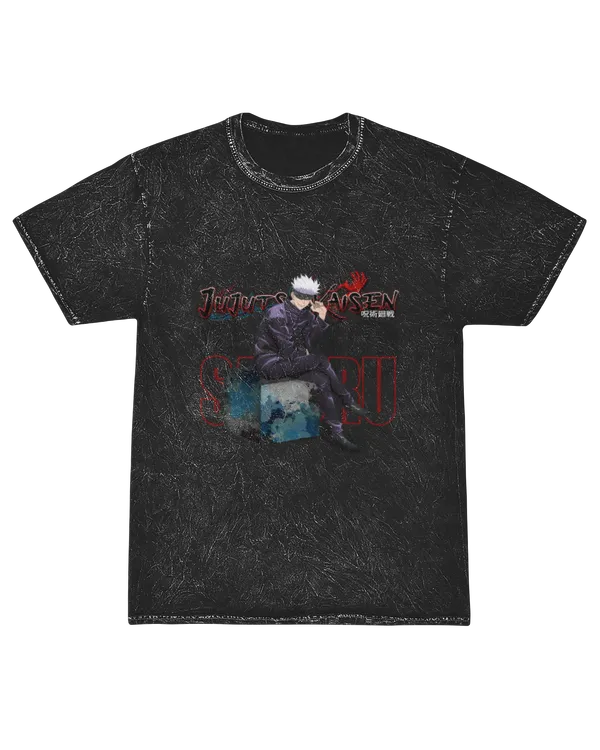 Jujutsu Kaisen Satoru Gojo Mineral Wash Tee  Anime Sitting Pose Cursed Technique Unisex T-shirt