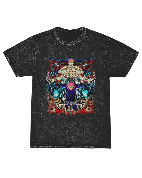 Jujutsu Kaisen Yuji & Sukuna Mineral Wash Tee  Anime Duo Cursed Spirit King Graphic T-shirt