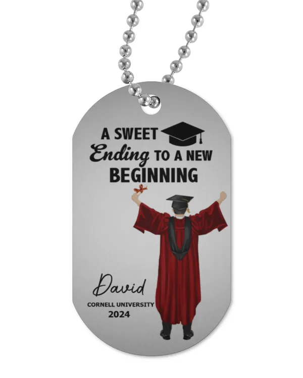 A Sweet Ending Graduation Gift - Personalized Dog Tag Necklace, Gifts For Grandson, Gifts Idea For Grandson