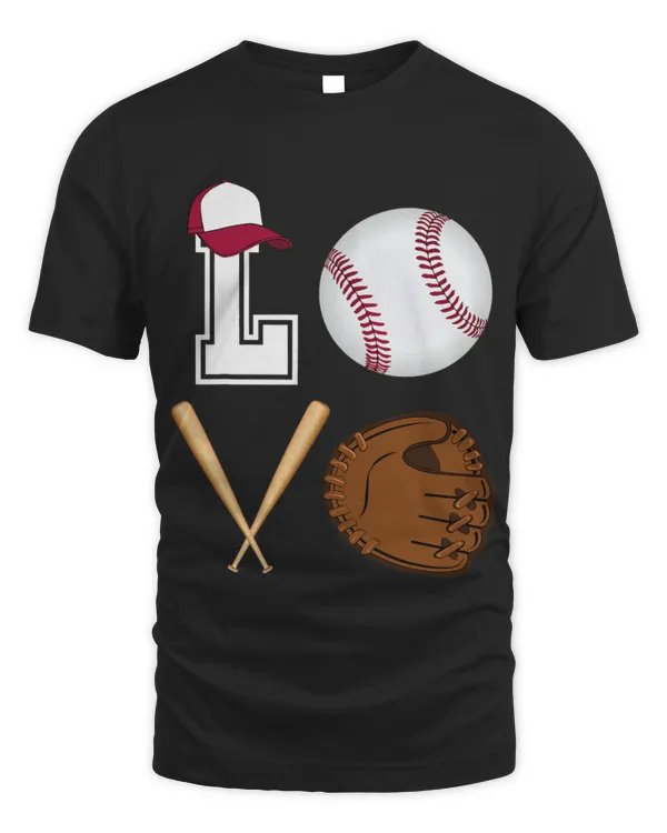 Cute Baseball I love Baseball Valentines Glove Baseball Bat Baseball Cap - Unisex Standard T-Shirt - Oversized Print Unisex Standard T-Shirt - Oversized Print