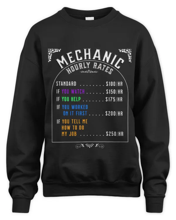 Cute Mechanic Hourly Rates Automobile Bike - Unisex Sweatshirt - Oversized Print Unisex Sweatshirt - Oversized Print