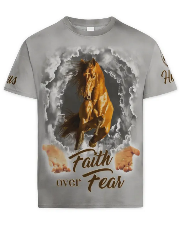 FAITH OVER FEAR, JESUS AND HORSE 3D T-SHIRT, JESUS AND HORSE 3D ALL OVER PRINTED T-SHIRT
