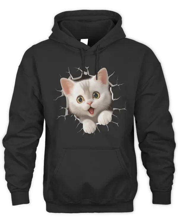 Cute cat step out from the hole in wall