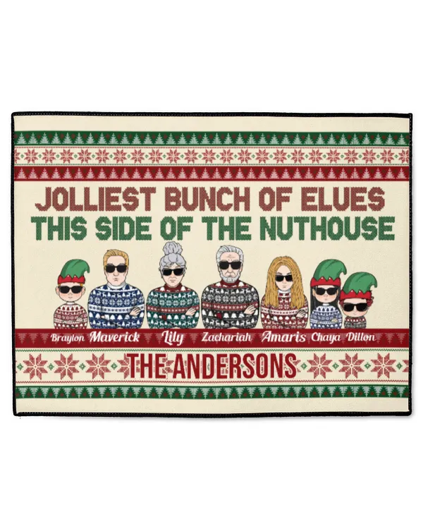 Jolliest Bunch Of Elves This Side Of The Nuthouse - Personalized Doormat, Gifts For Grandpa, Gifts Idea For Grandpa
