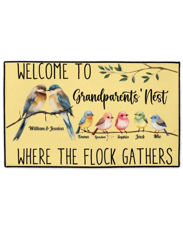 Grandma & Grandpa's Nest Where The Flock Gathers - Personalized Doormat, Gifts For Grandma, Gifts Idea For Grandma - Indoor Floor Mats Indoor Floor Mats