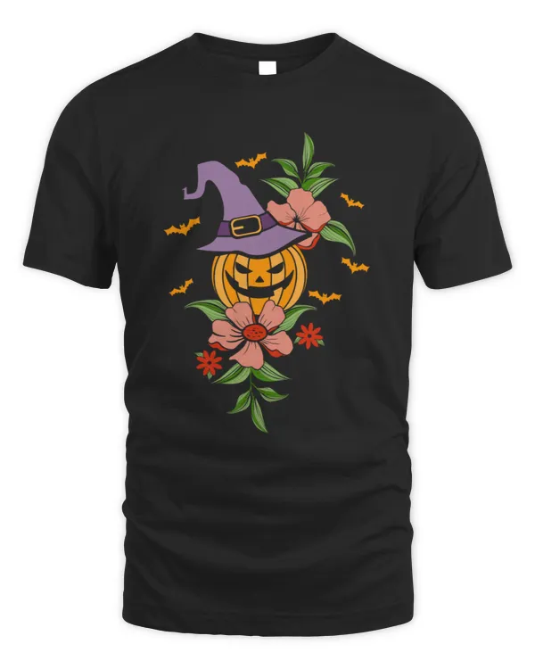 Pumpkin with bats and flowes