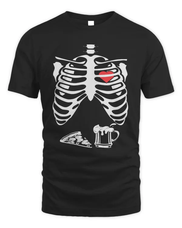 Skeleton, pizza and beer funny halloween
