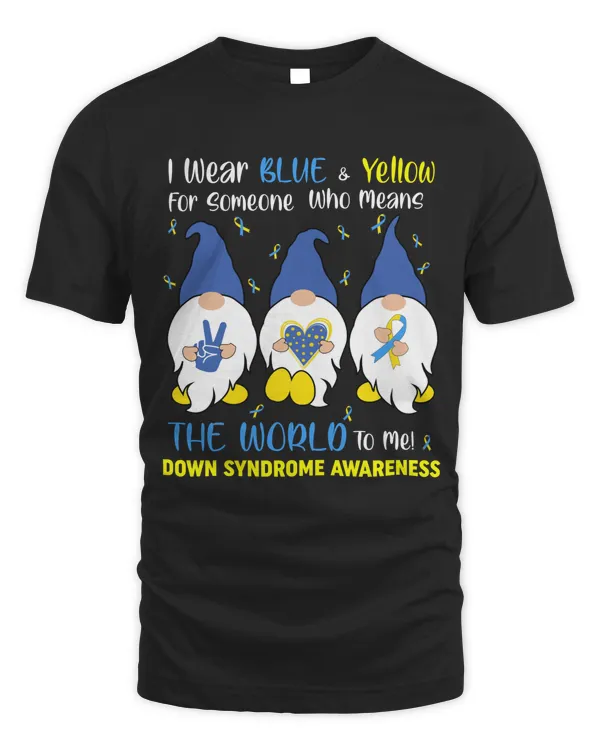 Gnomes Wear Blue & Yeallow Ribbon Pieace Love World Down Syndrome Awareness