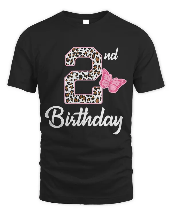 2nd birthday 2 year old girl leopard Butterfly age 2 gift T-Shirt