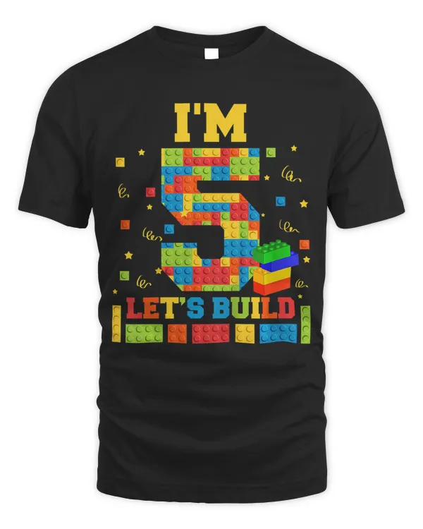 Kids 5th Birthday Shirt For Kids Age 5 Lets Build Blocks T-Shirt