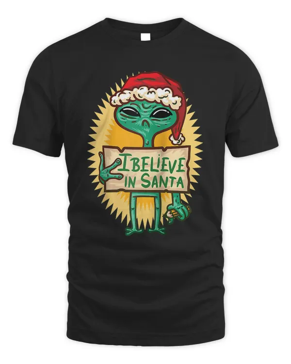 Alien Santa Hat I Believe In Santa Ugly Christmas Xmas Raglan Baseball Tee
