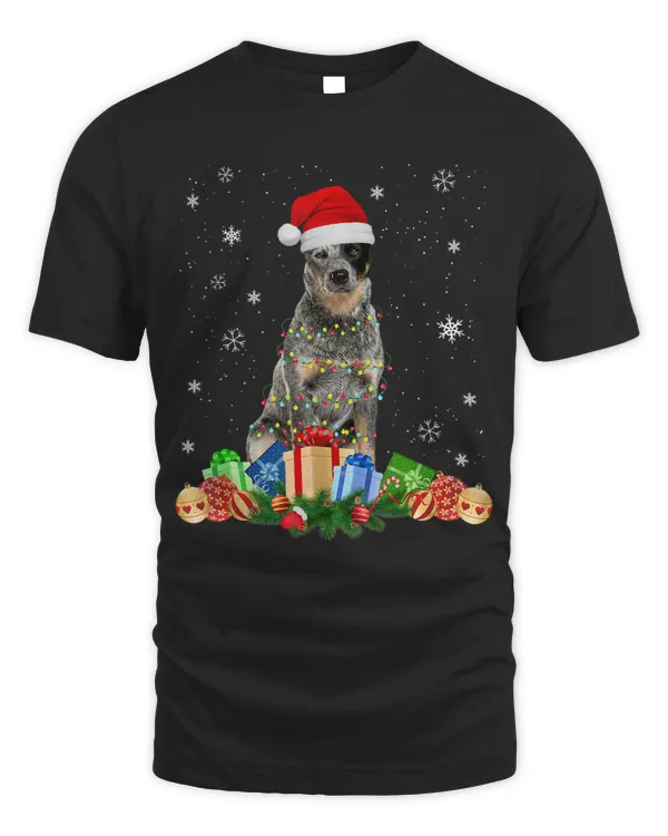 Australian Cattle Dog Christmas Lights Santa Xmas Gift Dog T-Shirt