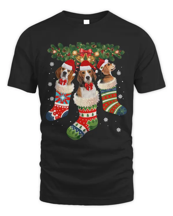 Beagle Christmas In Sock Dog Santa Hat Gift T-Shirt