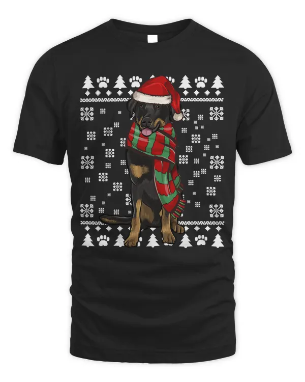 Beauceron Dog Santa Hat Xmas Ugly Christmas Long Sleeve T-Shirt