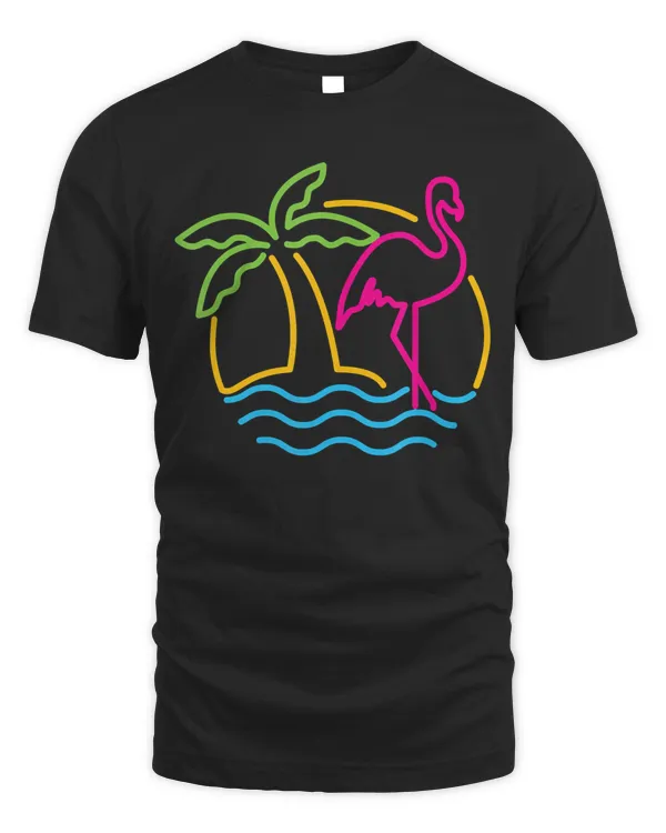 80s Vintage Miami Retro Neon Pink Flamingo T-Shirt
