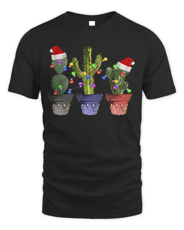 Cactus Christmas Lights Decoration Santa Hat Cactus Lovers T-Shirt