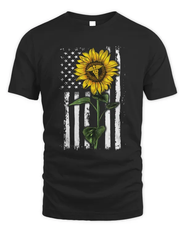 American Flag Sunflower Nurse Hippie Apparel Nursing Women T-Shirt