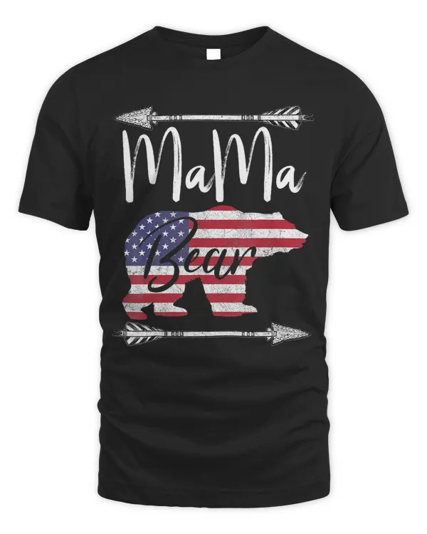 4th of July Shirt For Women Mama Bear American Flag USA Mom T-Shirt