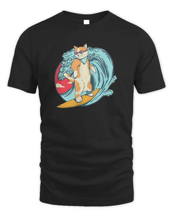 Funny Cat Skiing In The Sea Surf And Cat Lover T Shirt