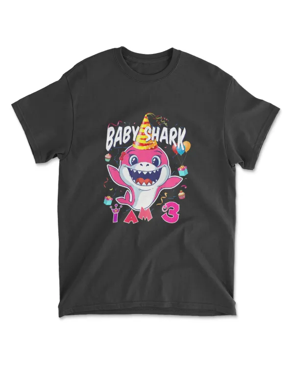 3rd Birthday Girl Baby Shark I Am 3 Years Old T-Shirt