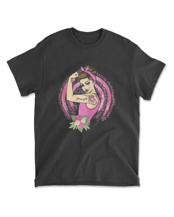 Breast Cancer Awareness Rosie Riveter Strength Pink Ribbon Shirt