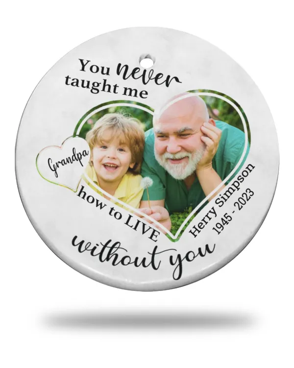 You Never Taught Me How Live Without You Loss Dad Grandpa Mom Grandma Custom Photo Name Gift Ornament