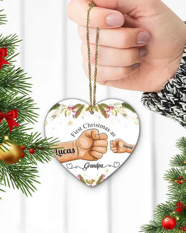First Christmas As Grandpa - Personalized Heart Shaped Ceramic Ornament, Gifts for Grandpa, Gift idea for Grandpa