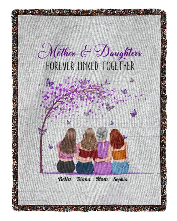 Mother & Daughters Forever Linked Together Purple Tree - Personalized Blanket, Gifts For Mom, Gifts Idea For Mom, Mother's Day Gift