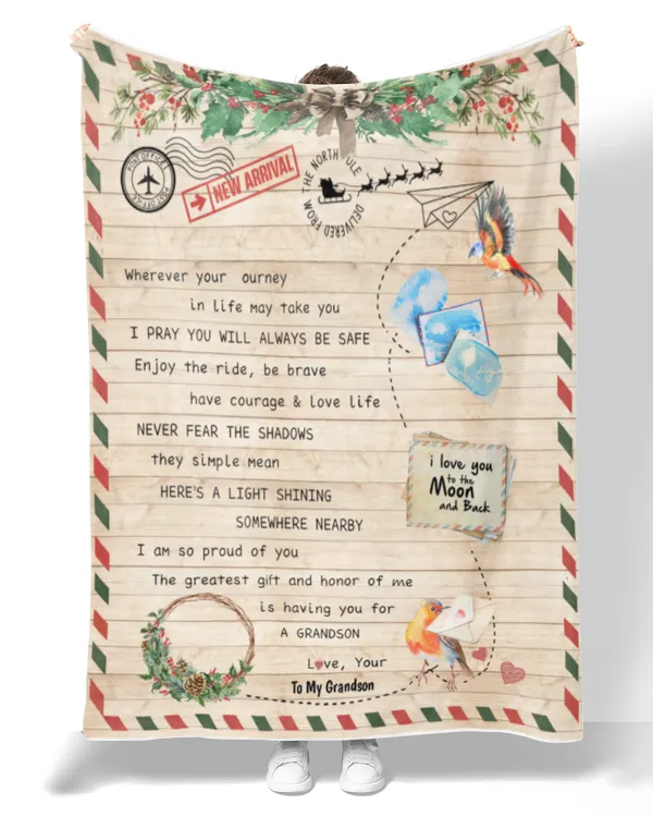 Personalized Letter To My Grandson From Grandpa, Fleece Blanket, Personalized Letter To My Grandson From Grandpa, Fleece Blanket