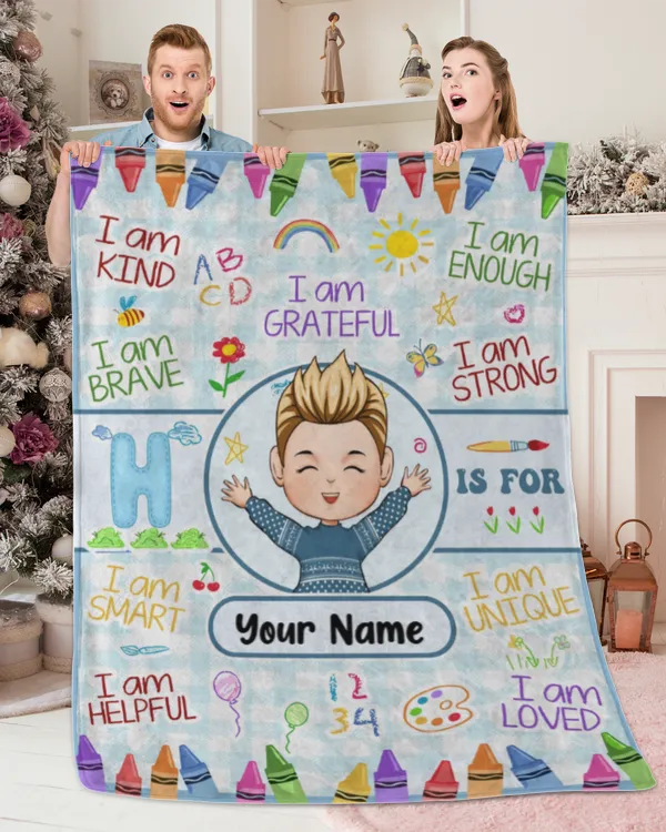 Kid Affirmations Blanket I Am Kind I Am Grateful - Personalized Blanket, Gifts For Grandson, Gifts Idea For Grandson