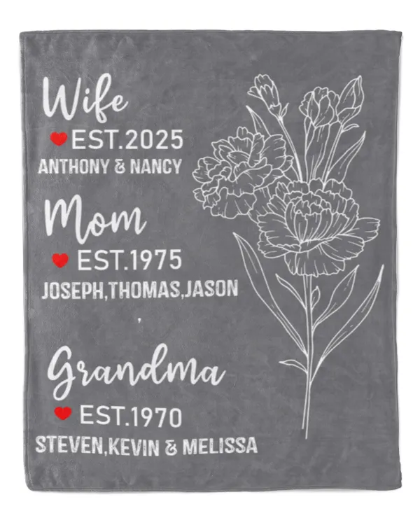 Wife Mom Grandma Birthflower Gifts For Women - Personalized Blanket, Gift For Wife, Gift Idea For Wife - Cozy Plush Fleece Blanket (50x60in) Cozy Plush Fleece Blanket (50x60in)