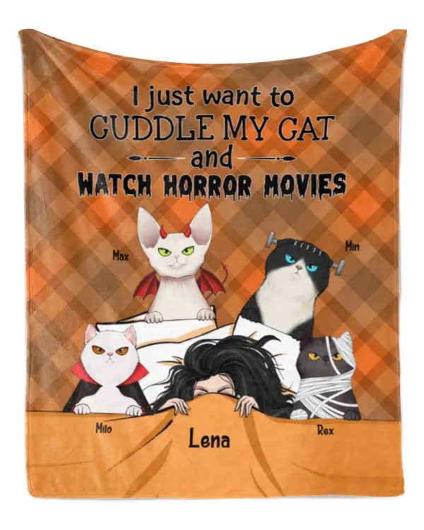 Cuddle My Cats And Watch Horror Movies - Personalized Blanket, Gifts For Cat Lovers, Gifts Idea For Cat Lovers