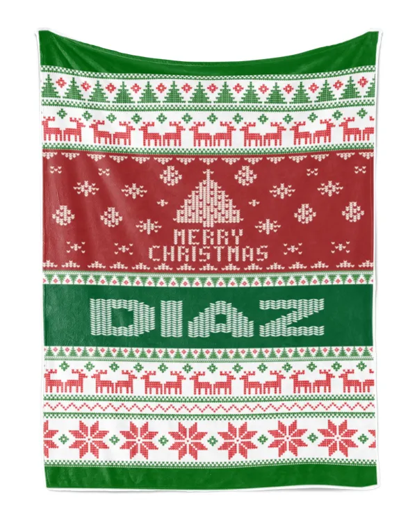 Merry Christmas Fleece Blanket, Personalized Christmas Blanket Gifts for Fbus00748 Diaz XMASBL01