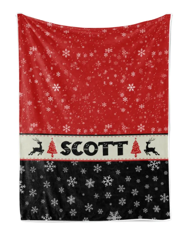 Personalized Christmas Blanket, Xmas Holiday Blanket, Custom Soft Cozy Sherpa Fleece Throw Blankets, Christmas Gift for Fbus01466 Scott XMASBL03