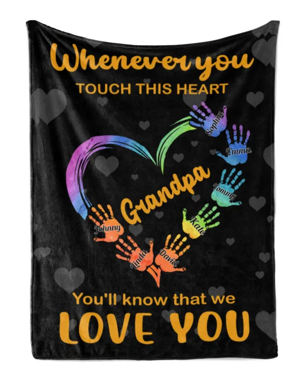 Touch This Heart Grandpa - Personalized Blanket, Gifts For Grandpa, Gifts Idea For Grandpa