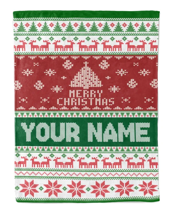 Merry Christmas Fleece Blanket, Personalized Christmas Blanket, Custom Christmas Gifts for Mom, Dad, Her, Him