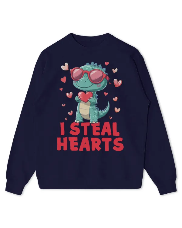 Kids Valentines Day I Steal Hearts Trex Dinosaur Toddler Boy Long Sleeve T-Shirt - Kids Standard Sweatshirt Kids Standard Sweatshirt