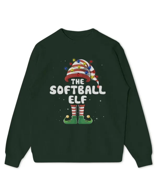 Cute Softball Elf Lights Matching Family Christmas Group Pajamas - Kids Standard Sweatshirt Kids Standard Sweatshirt